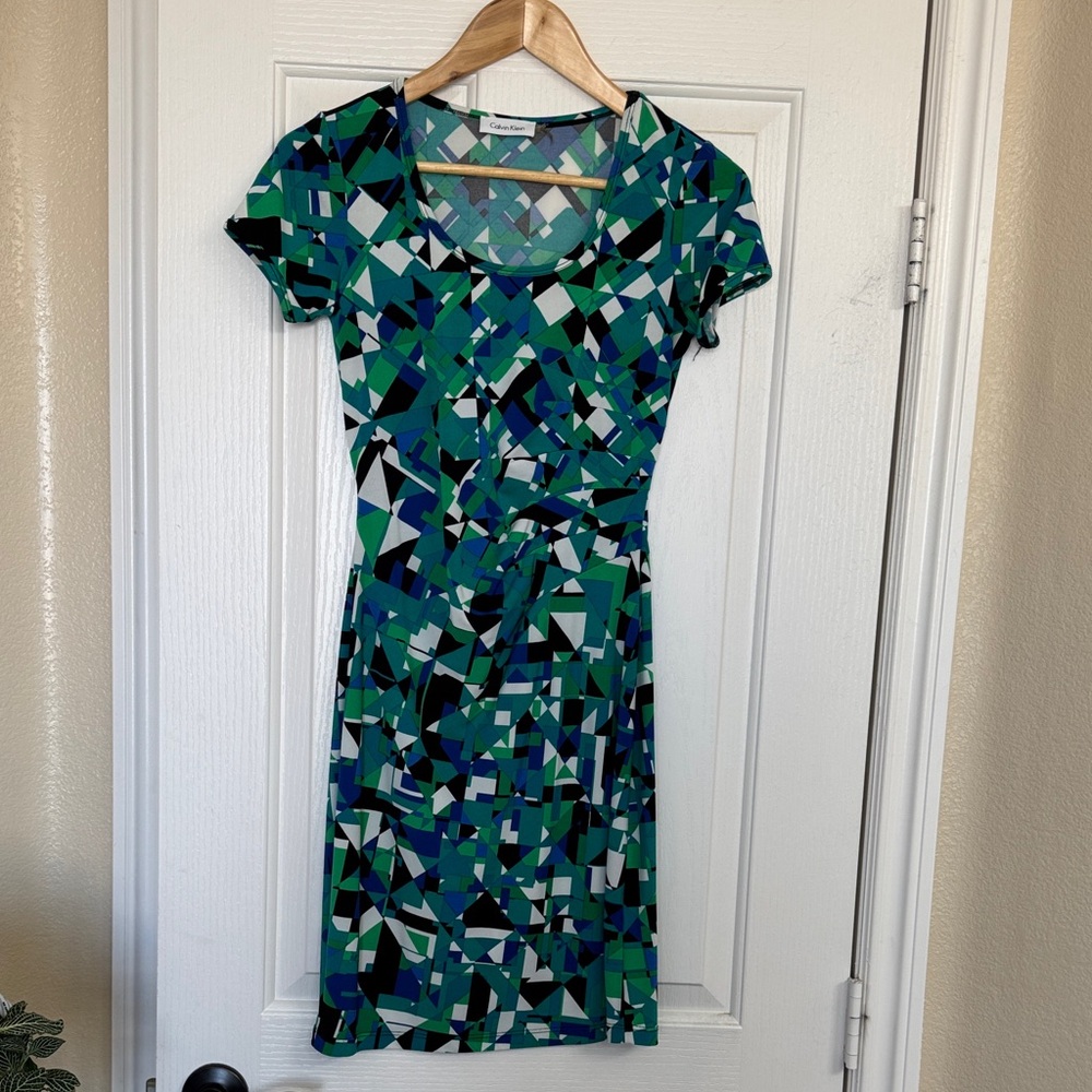 Calvin Klein Abstract Green and Blue Midi Dress
